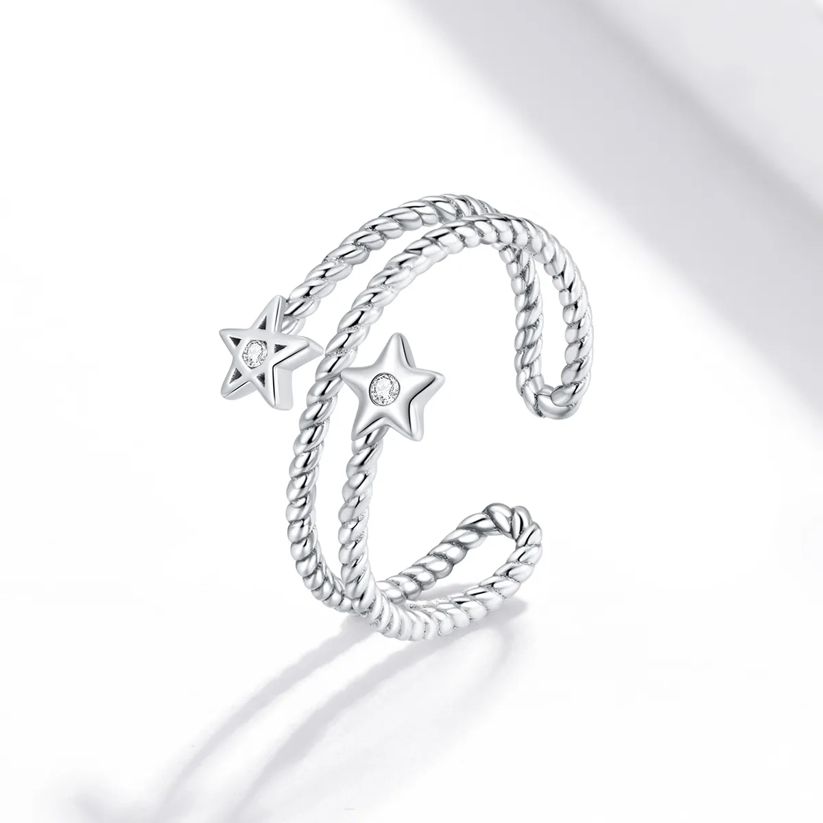 Pandora Style Silver Open Ring, Two-Stars - SCR718