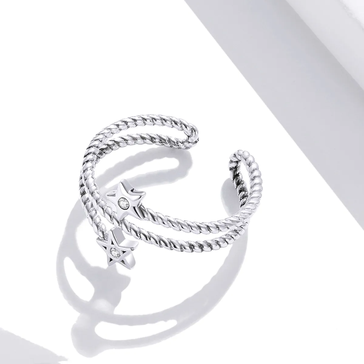 Pandora Style Silver Open Ring, Two-Stars - SCR718