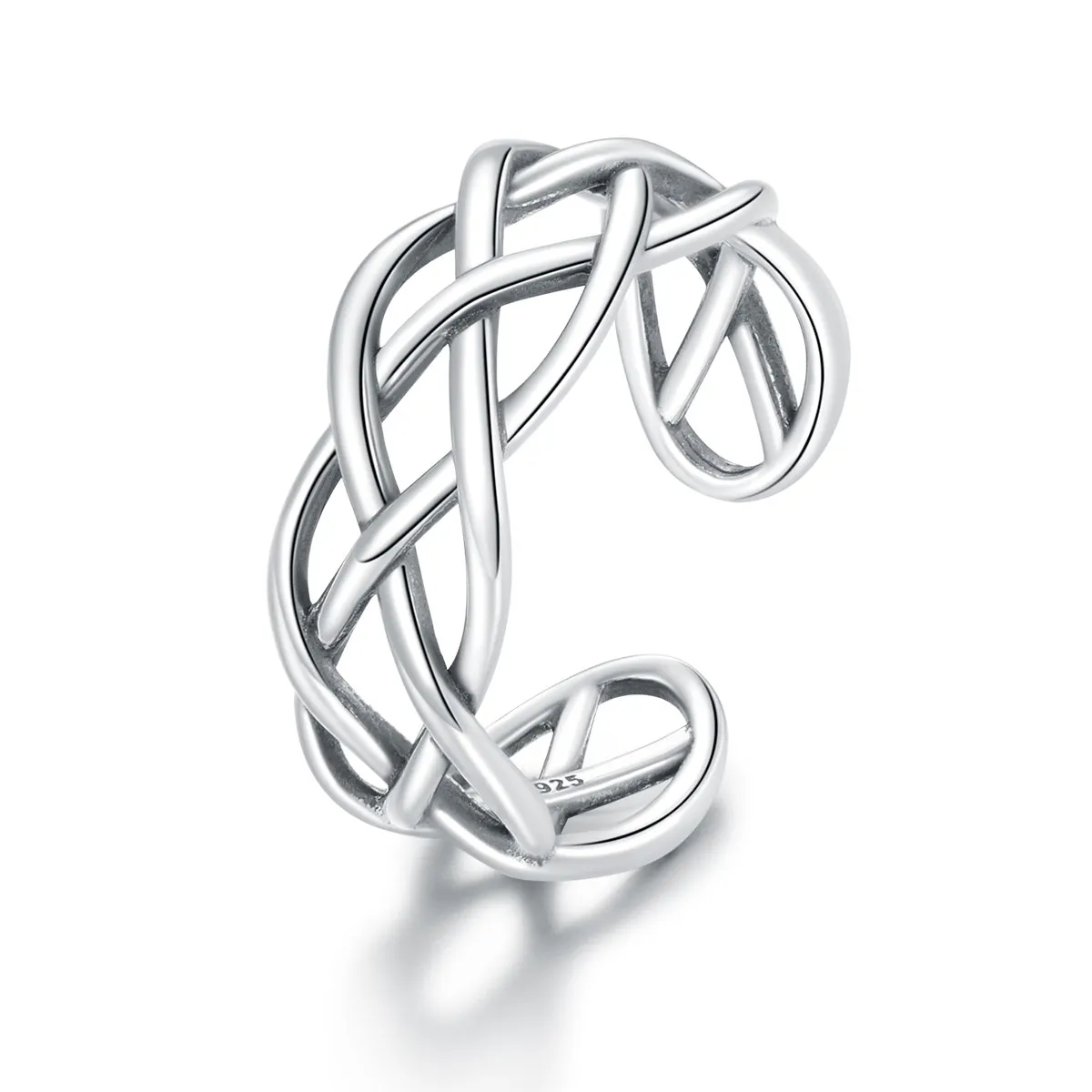 Pandora Style Silver Open Ring, Woven Texture - SCR675