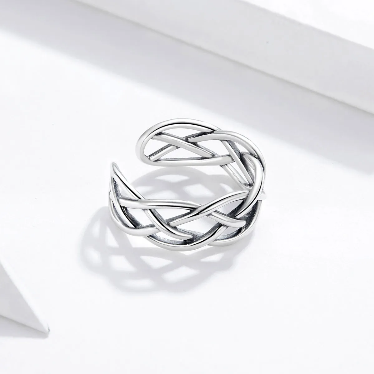 Pandora Style Silver Open Ring, Woven Texture - SCR675