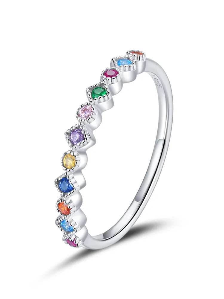 Pandora Style Silver Ring, Rainbow - SCR697