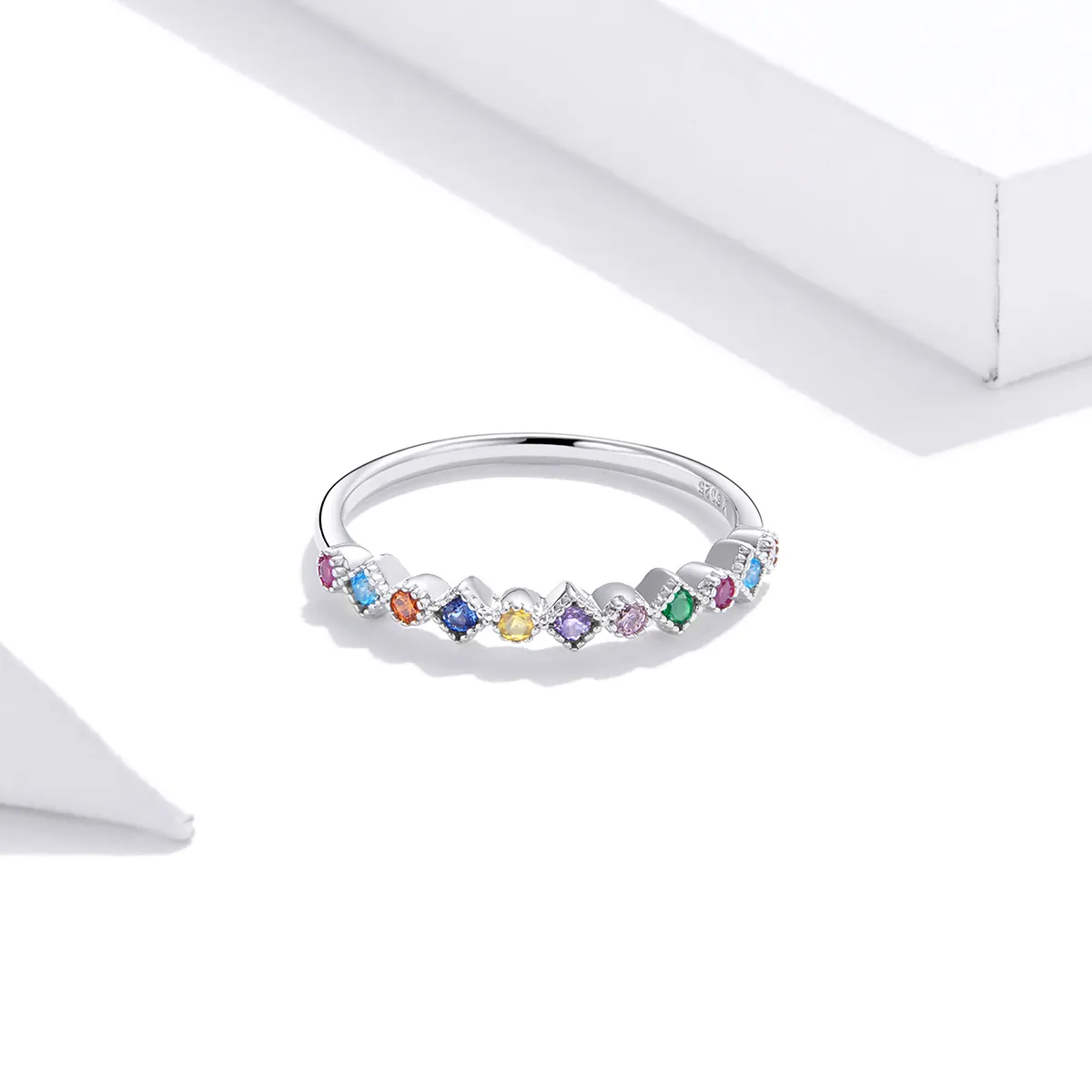 Pandora Style Silver Ring, Rainbow - SCR697