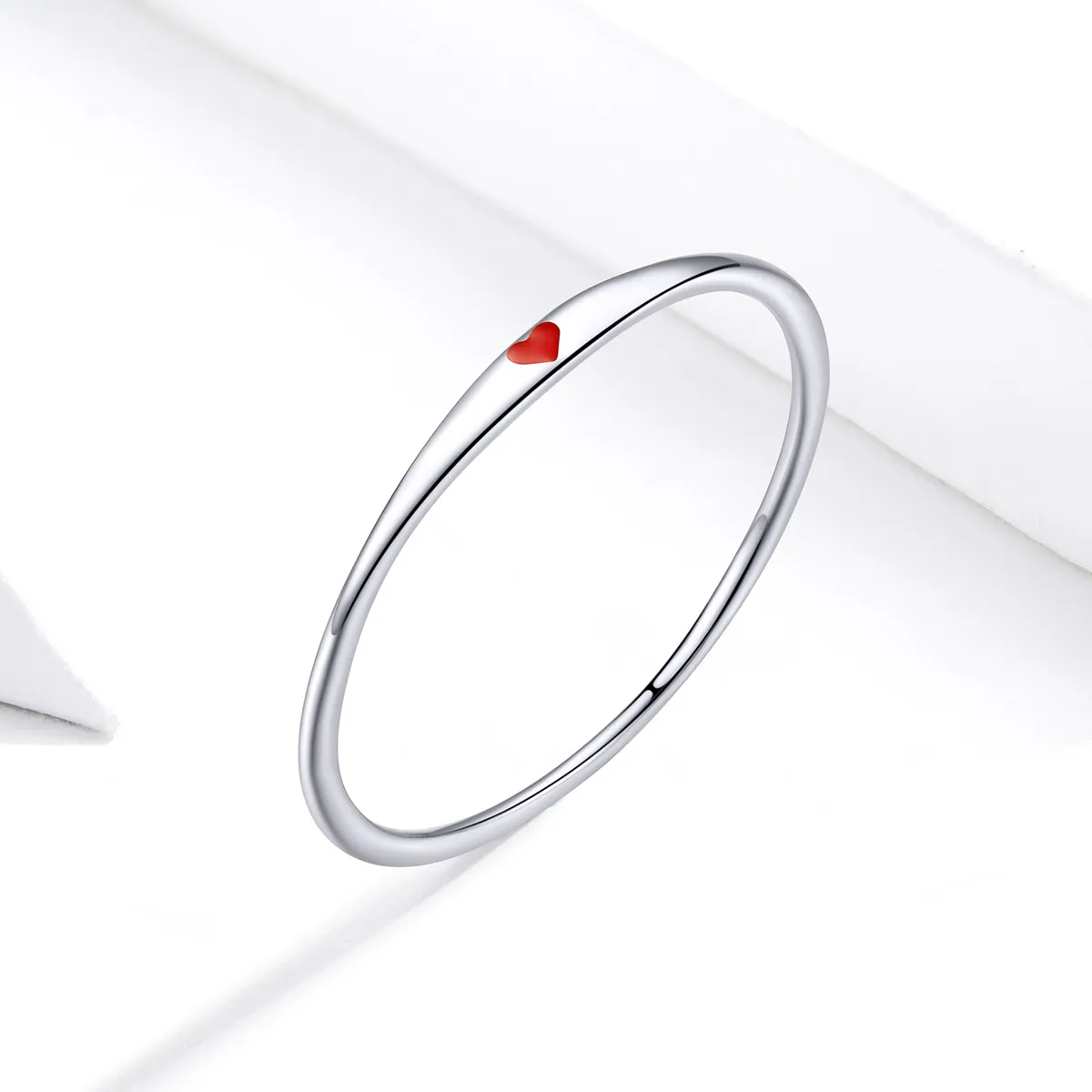 Pandora Style Silver Ring, Simple Love, Red Enamel - SCR620