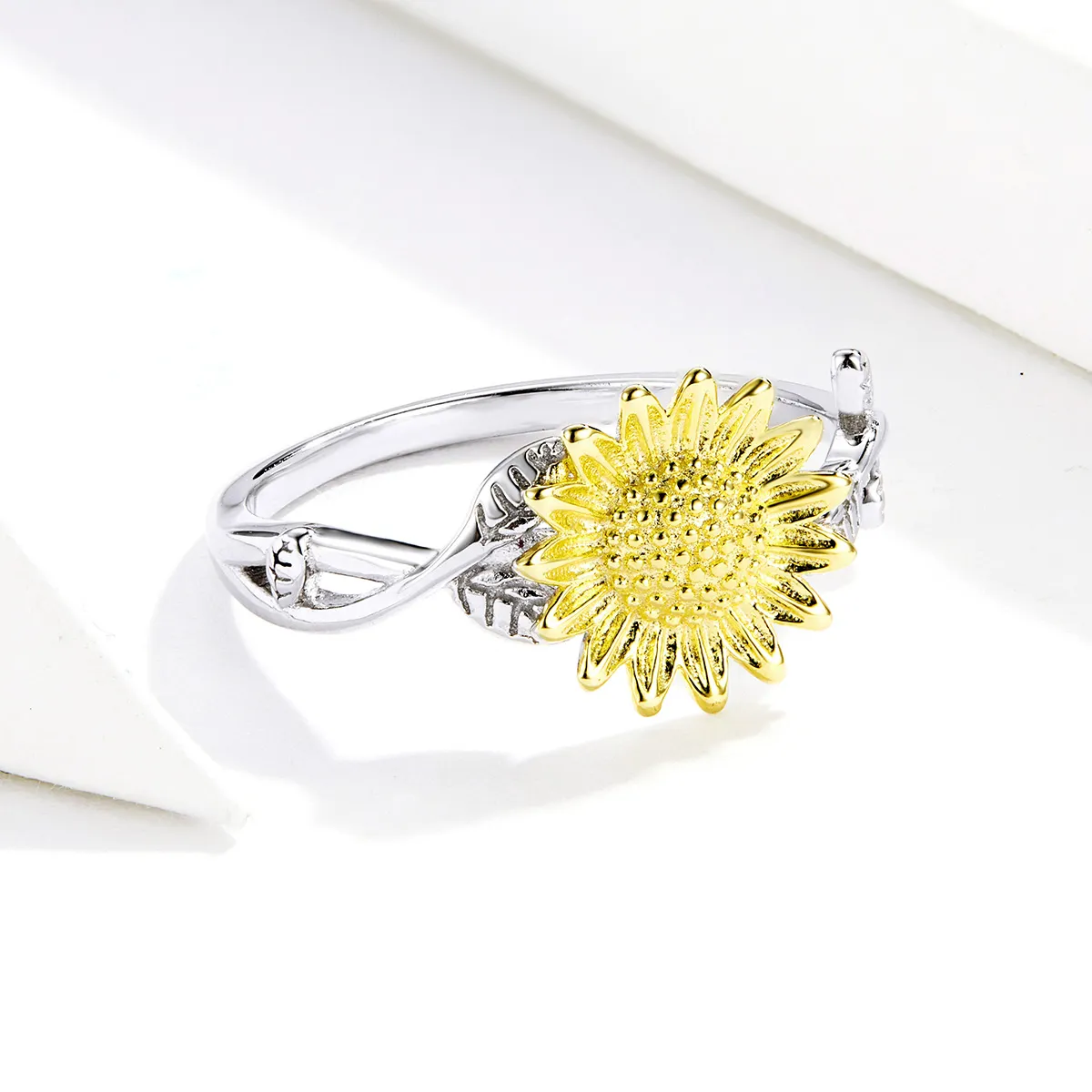 Pandora Style Two Tone Open Ring, Bicolor Golden Sunflowers - SCR596