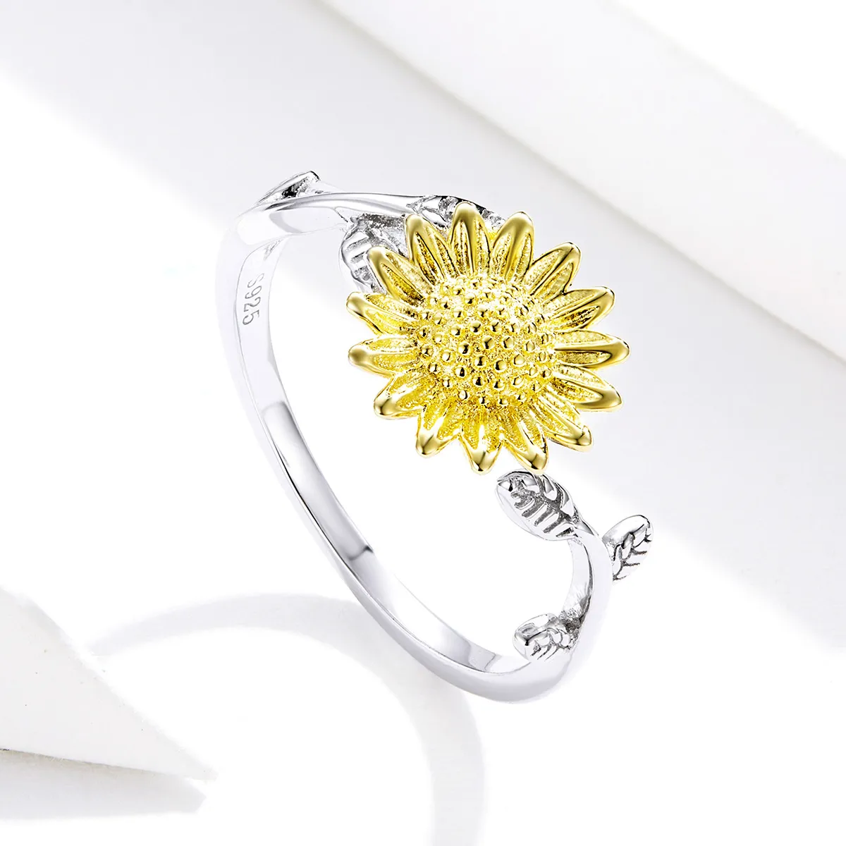 Pandora Style Two Tone Open Ring, Bicolor Golden Sunflowers - SCR596