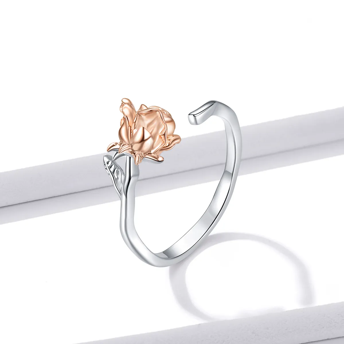 Pandora Style Two Tone Open Ring, Flower - BSR134