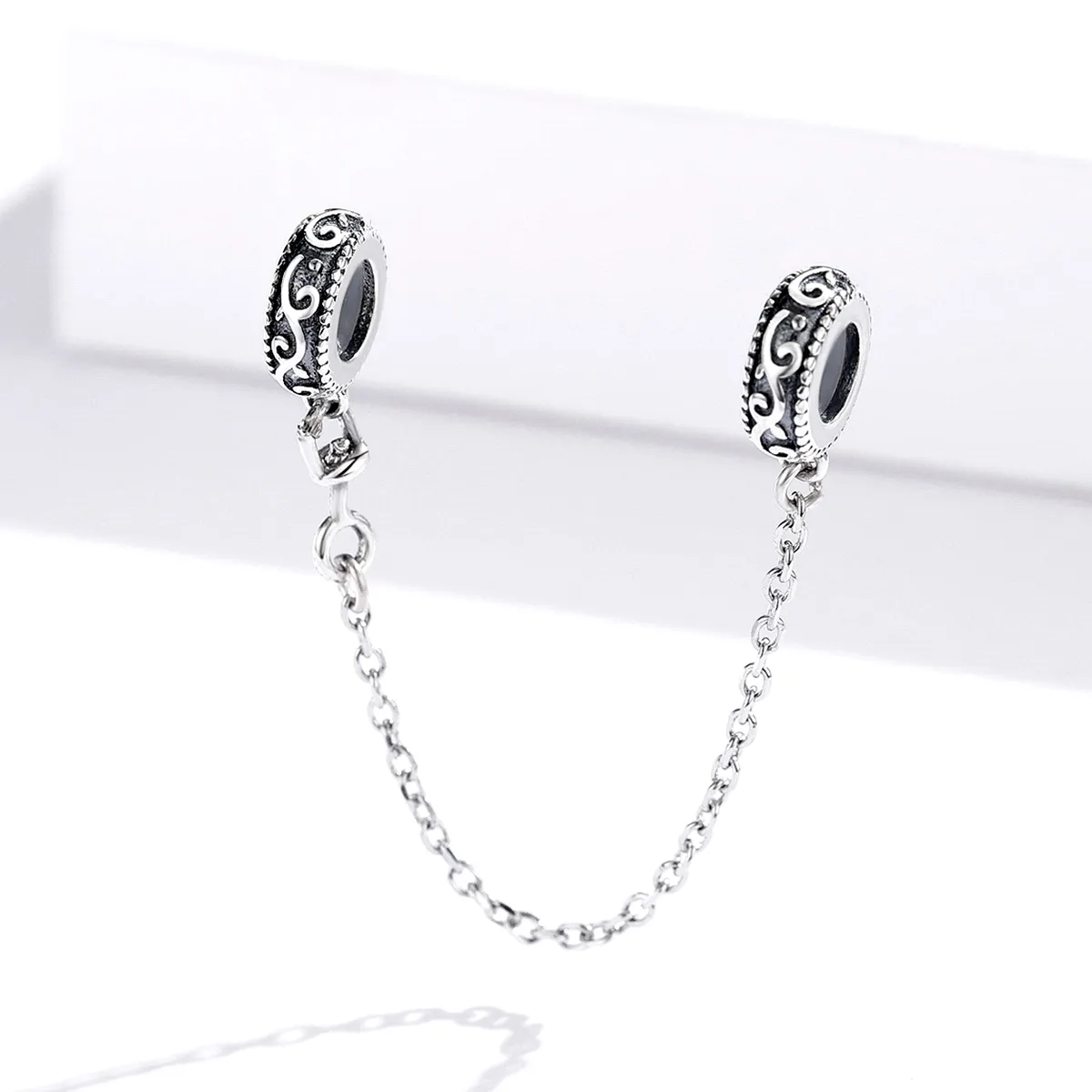 Pandora Style Silver Safety Chain Charm, Classical Vine - SCC1546