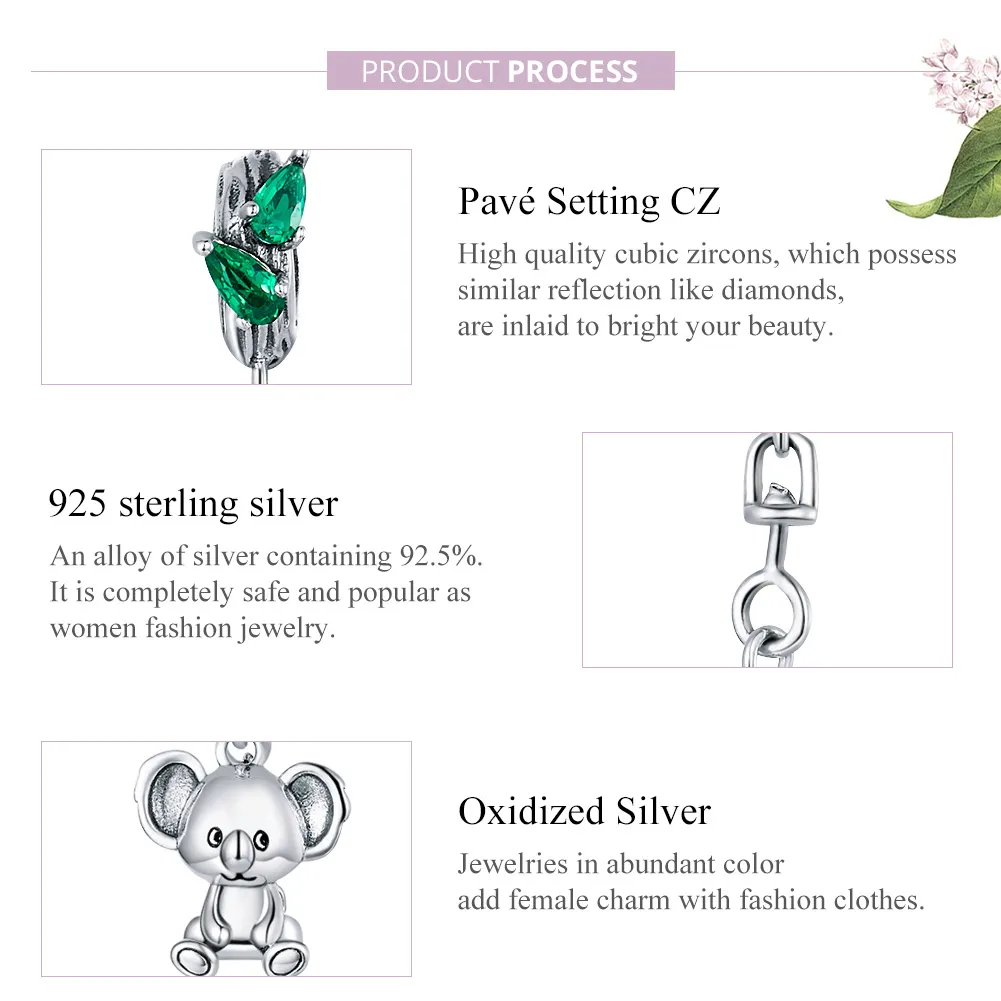 Pandora Style Silver Safety Chain Charm, Cute Koala - SCC1523