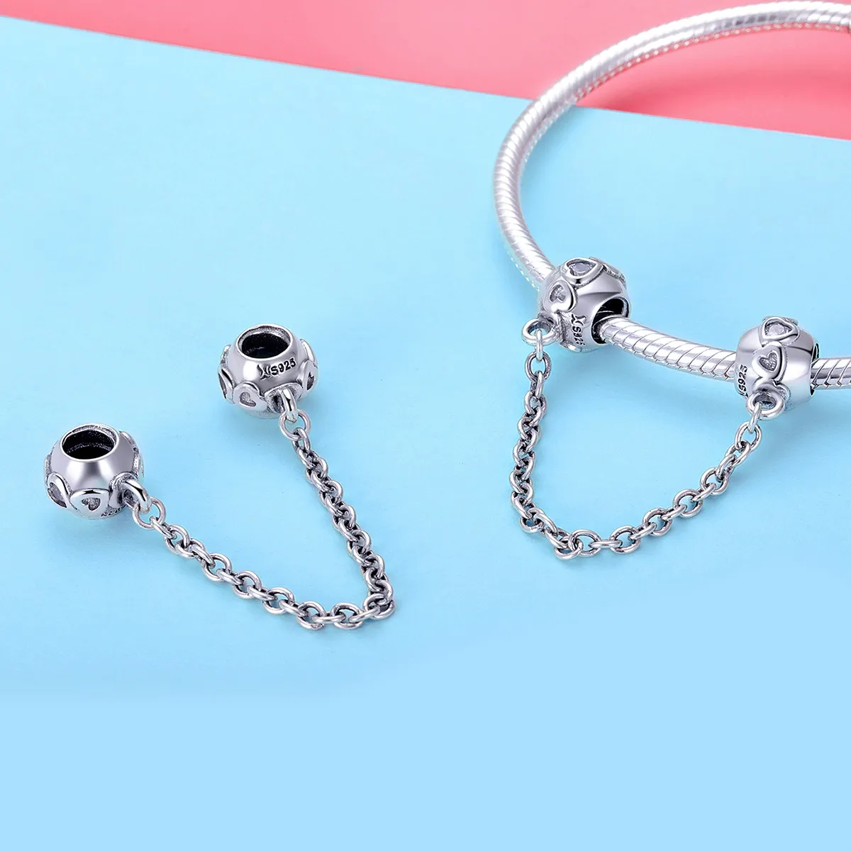 Pandora Style Silver Safety Chain Charm, Cute - SCC736