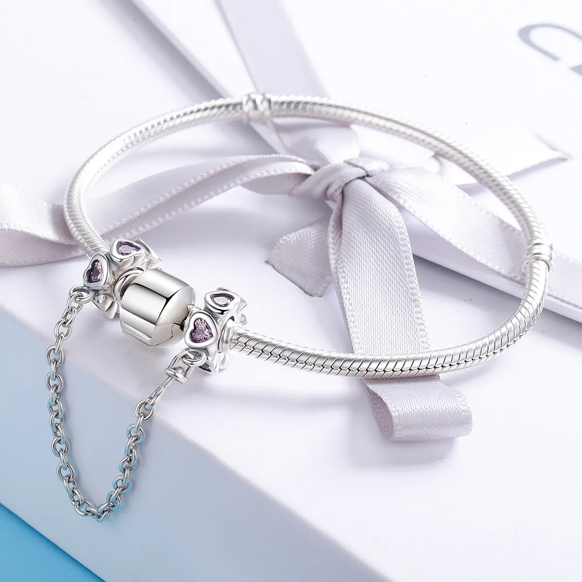 Pandora Style Silver Safety Chain Charm, Fragrant Heart - SCC562