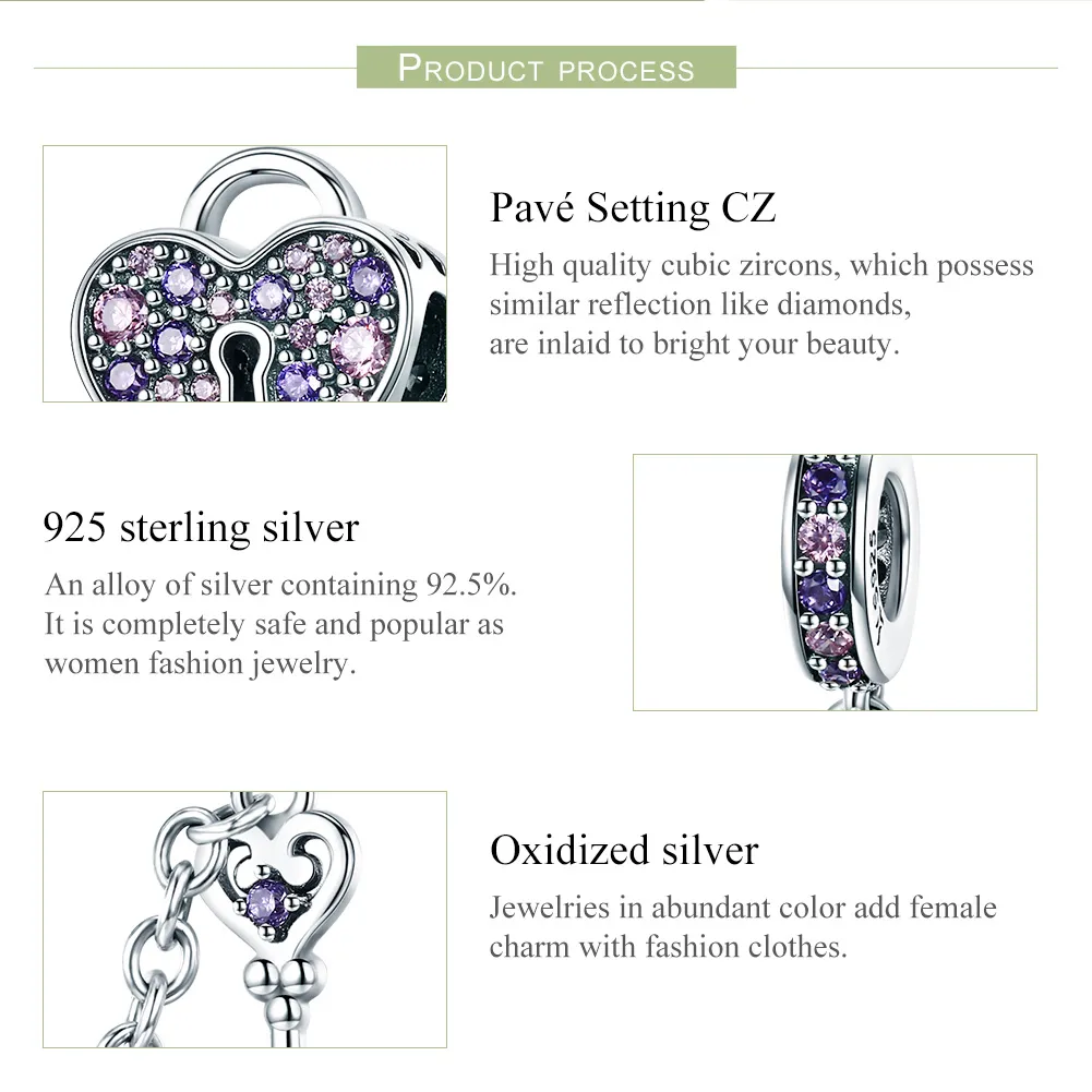 Pandora Style Silver Safety Chain Charm, Heart Spoon - SCC772