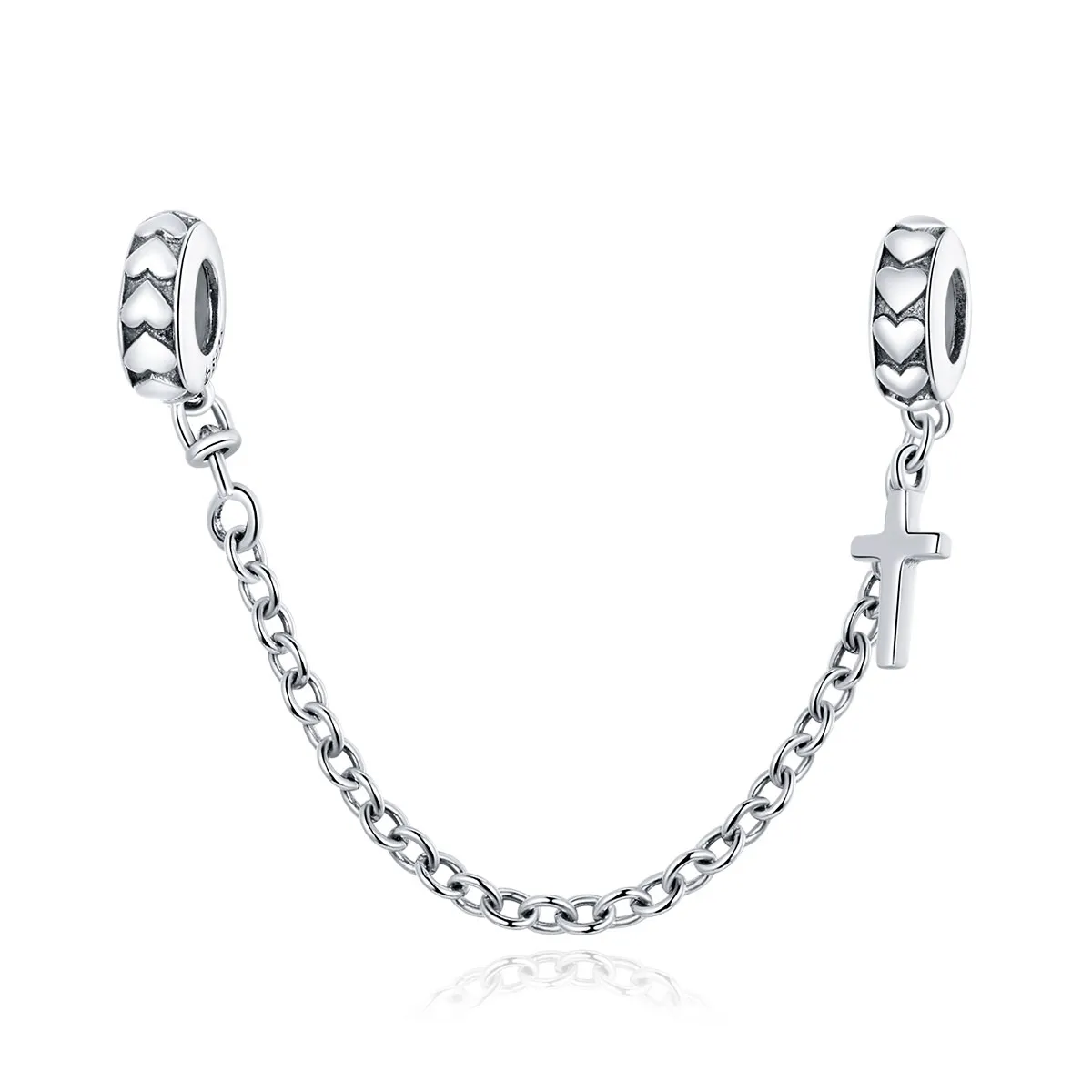 Pandora Style Silver Safety Chain Charm, Simple Cross - BSC362