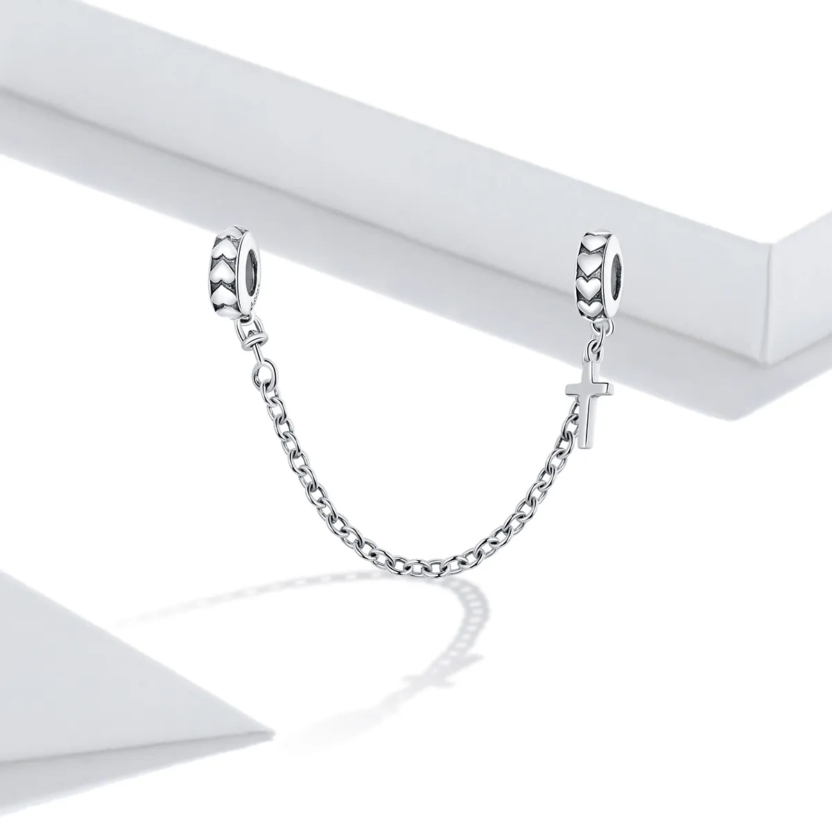 Pandora Style Silver Safety Chain Charm, Simple Cross - BSC362