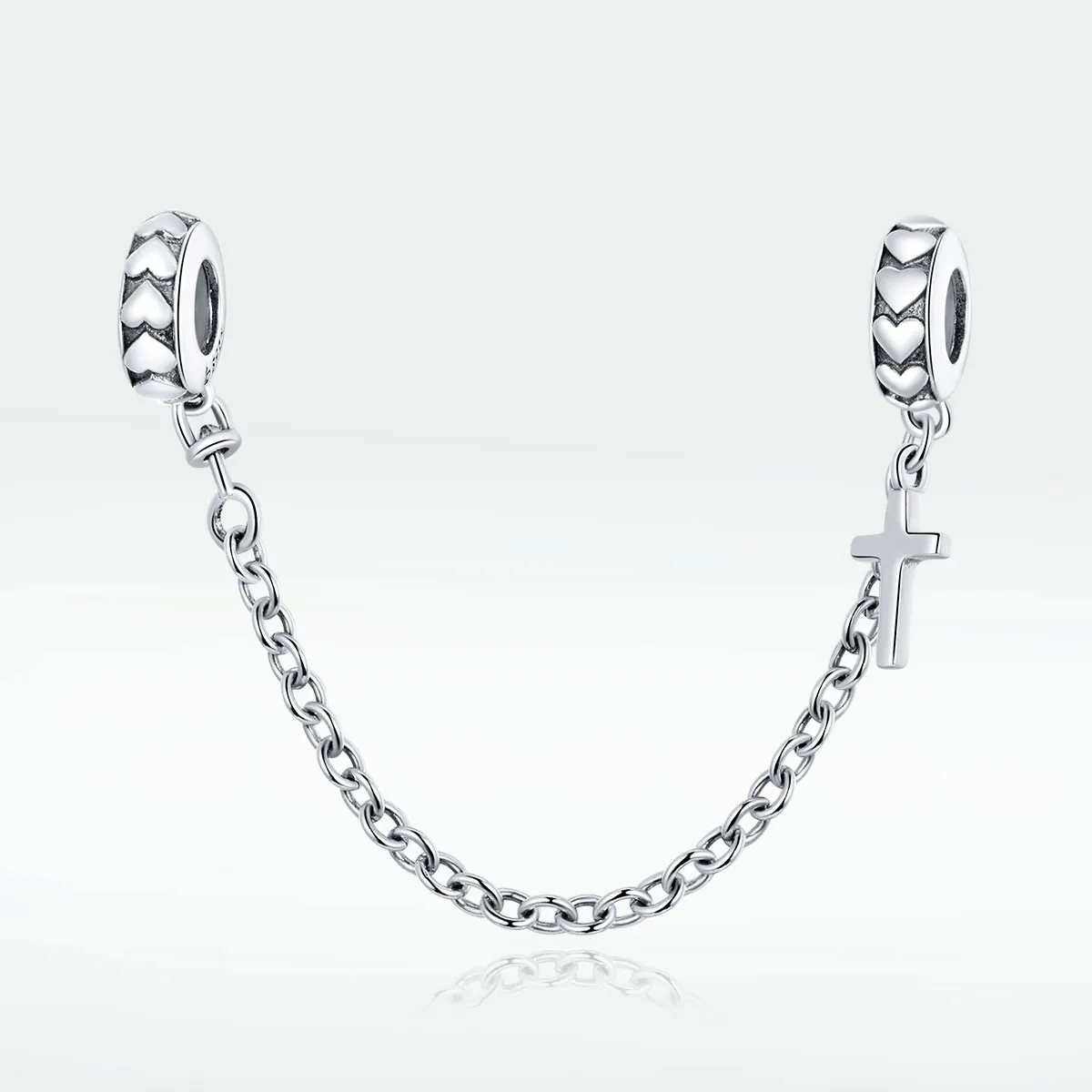 Pandora Style Silver Safety Chain Charm, Simple Cross - BSC362