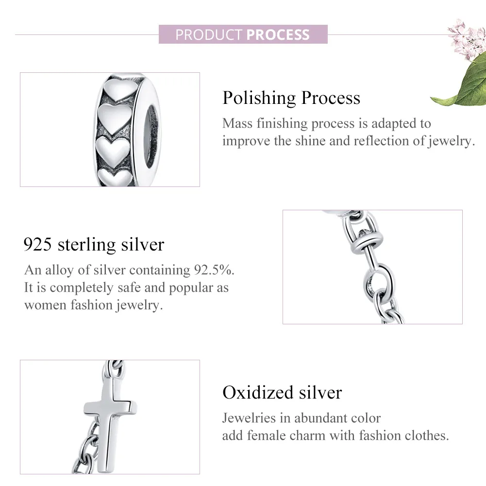 Pandora Style Silver Safety Chain Charm, Simple Cross - BSC362