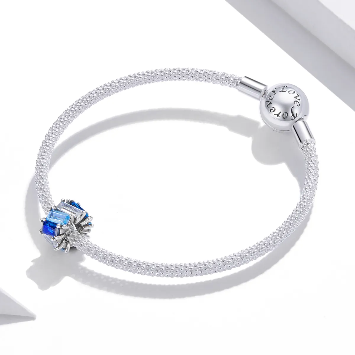 Pandora Style Silver Spacer Charm, Blue Square - SCC1806