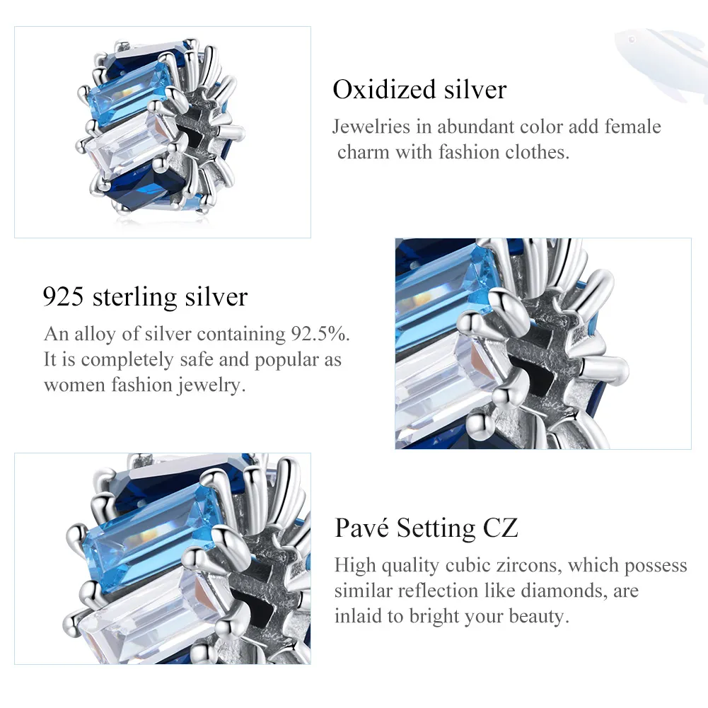 Pandora Style Silver Spacer Charm, Blue Square - SCC1806