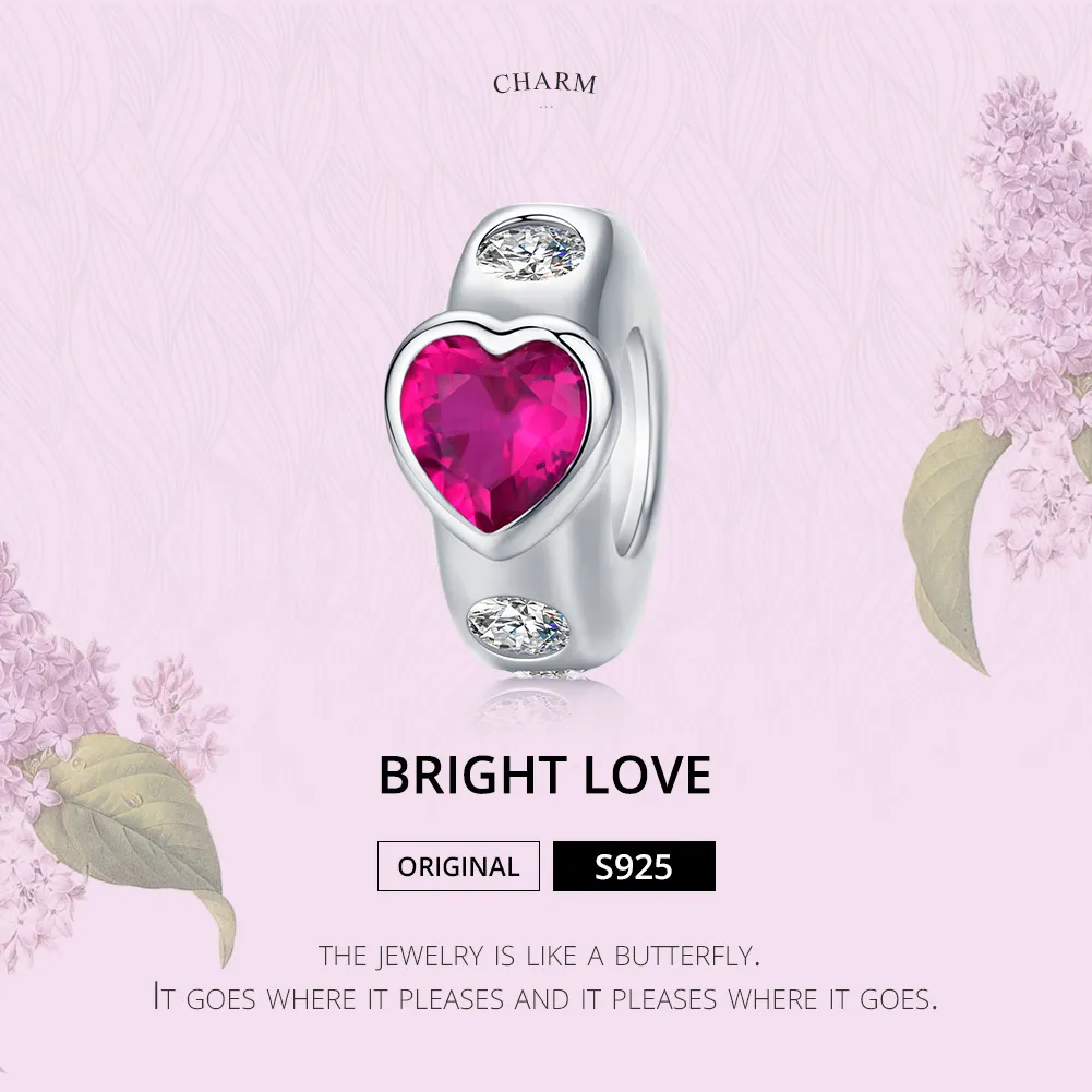 Pandora Style Silver Spacer Charm, Bright Love - BSC123