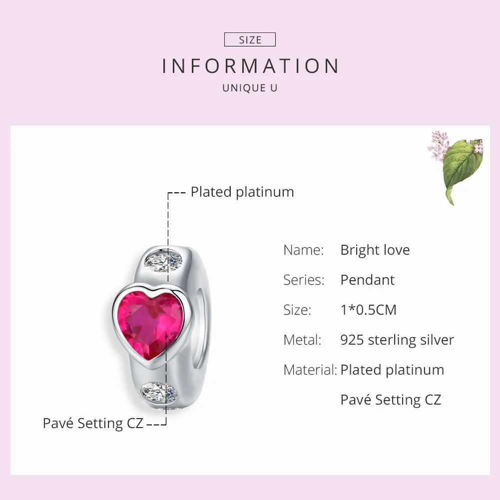 Pandora Style Silver Spacer Charm, Bright Love - BSC123