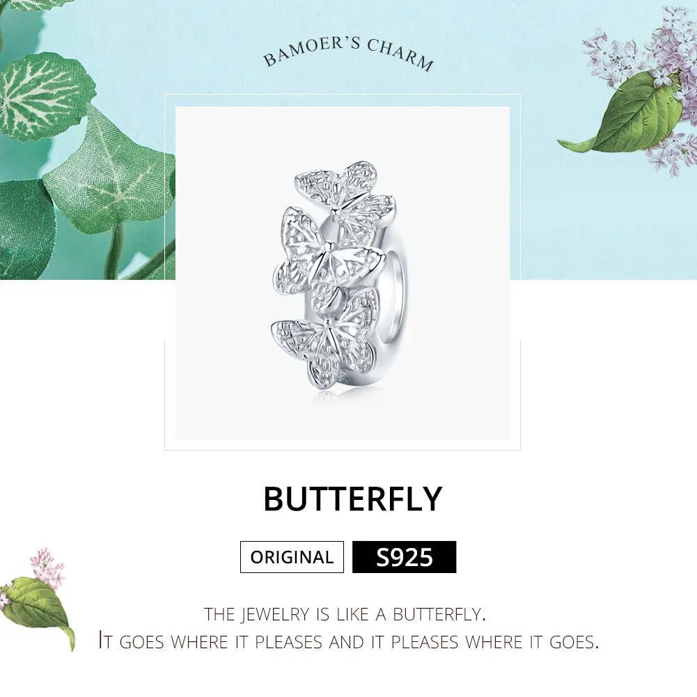 Pandora Style Silver Spacer Charm, Butterfly - BSC120