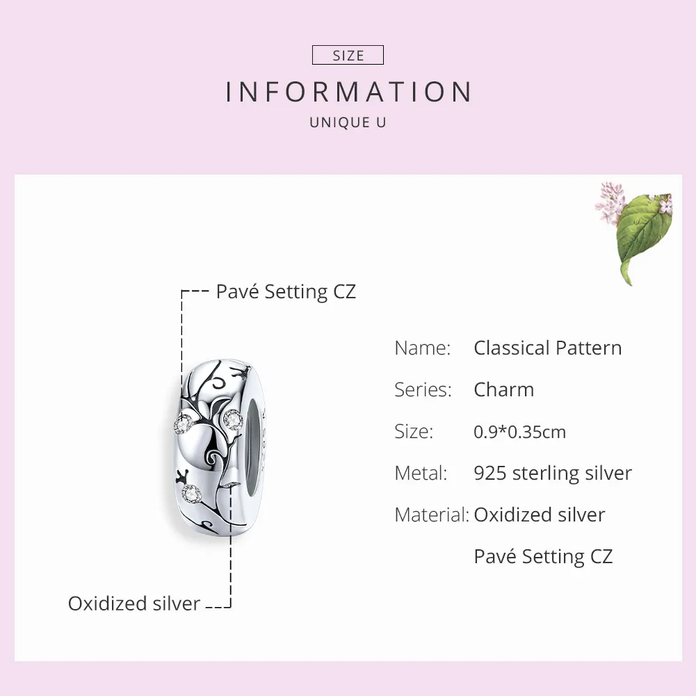 Pandora Style Silver Spacer Charm, Classical Pattern - SCC1559