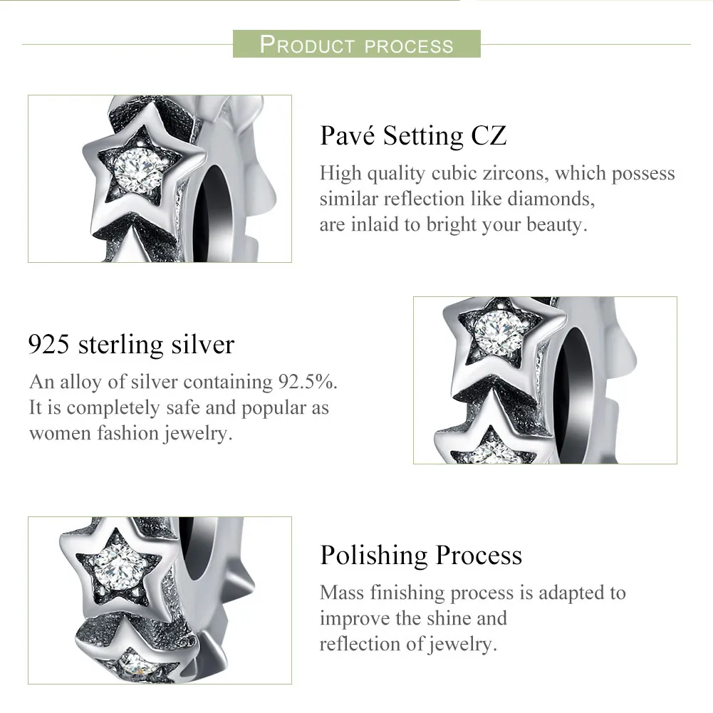 Pandora Style Silver Spacer Charm, Star - SCC244