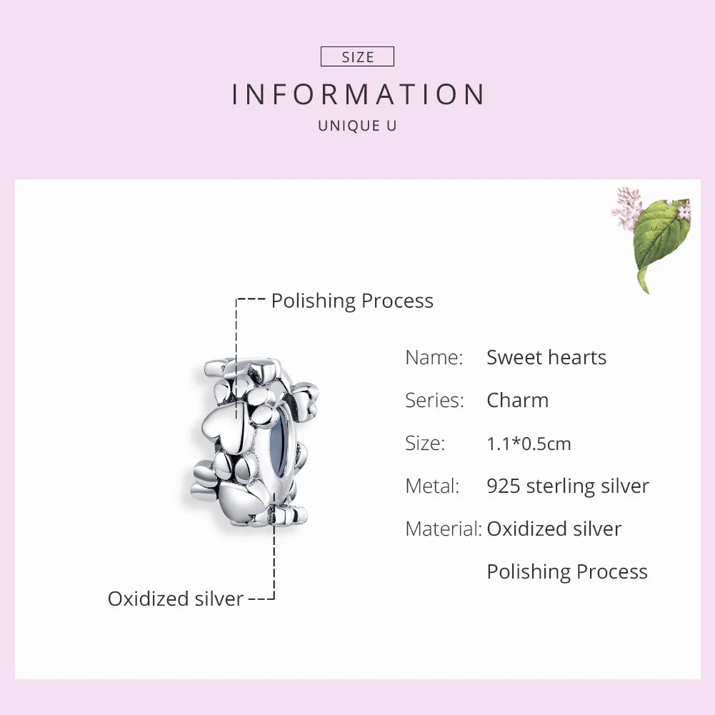 Pandora Style Silver Spacer Charm, Sweet Hearts - SCC1504