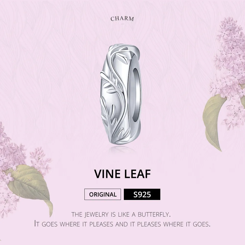 Pandora Style Silver Spacer Charm, Vine Leaf - BSC142