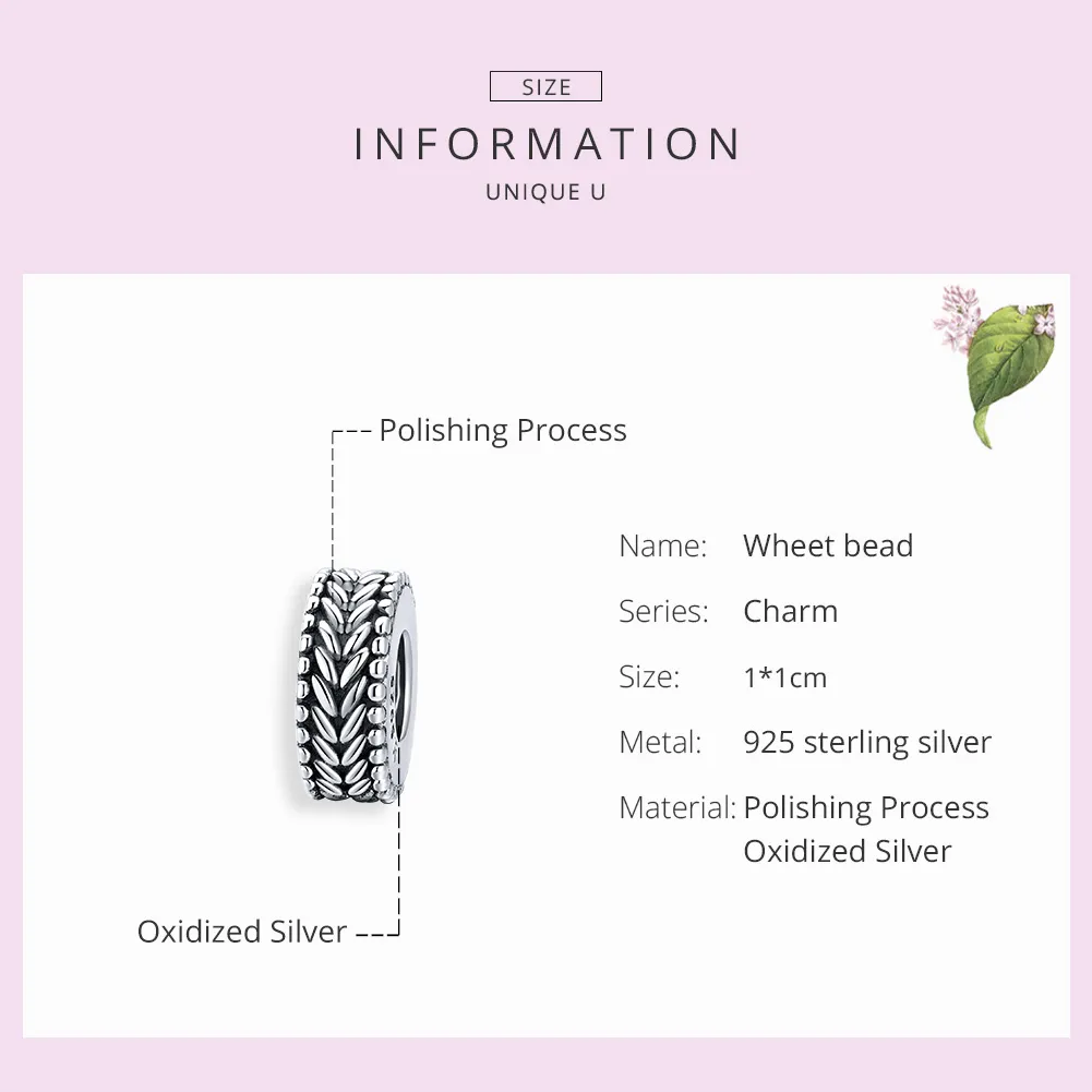 Pandora Style Silver Spacer Charm, Wheet - SCC1452