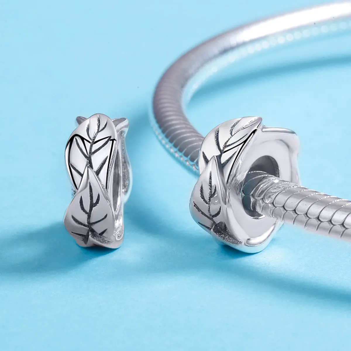 Pandora Style Silver Spacer Charm, White Leaves - SCC597