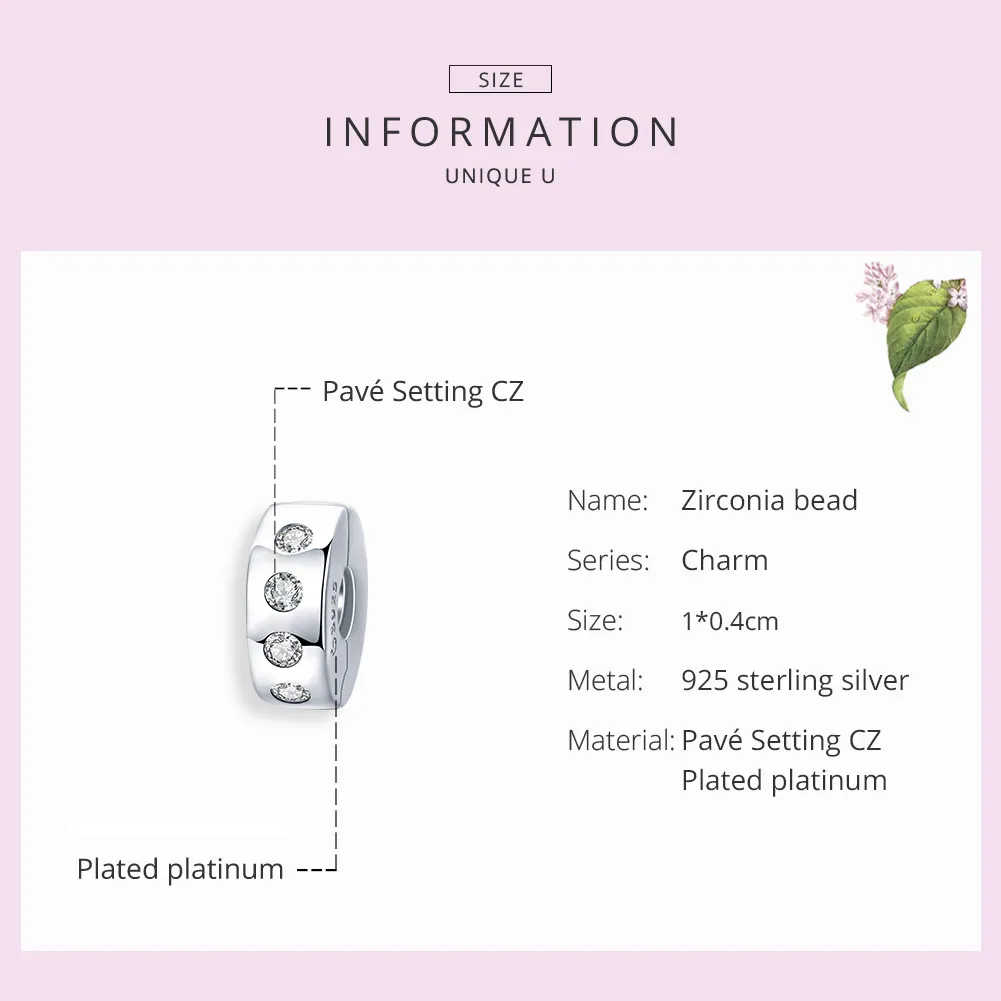 Pandora Style Silver Spacer Charm, Zirconia - BSC165