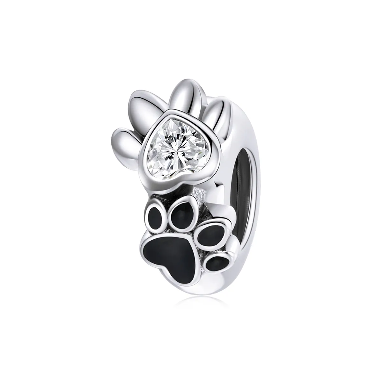 Pandora Style Spacer Charm, Budding Paw Print, Black Enamel - SCC1846