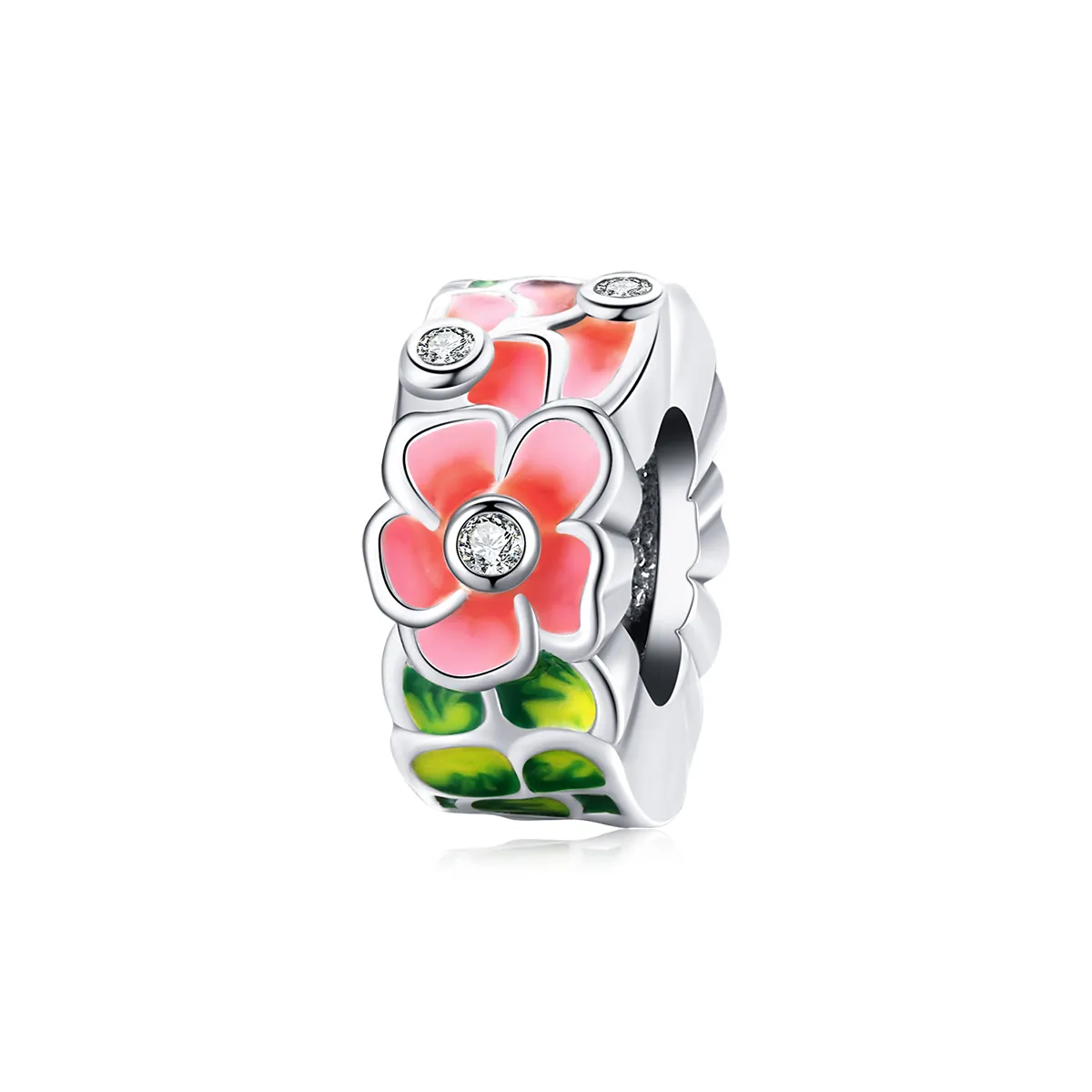 Pandora Style Spacer Charm, Colorful Flowers, Multicolor Enamel - SCC1727