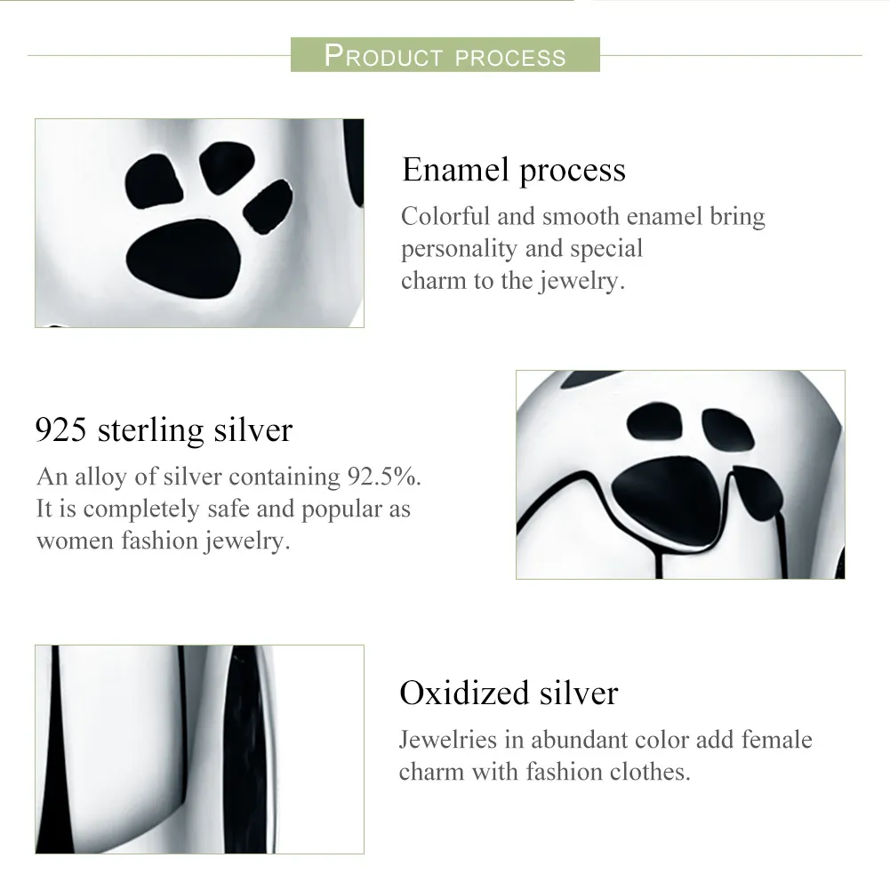 Pandora Style Spacer Charm, Pet Imprint, Black Enamel - SCC594