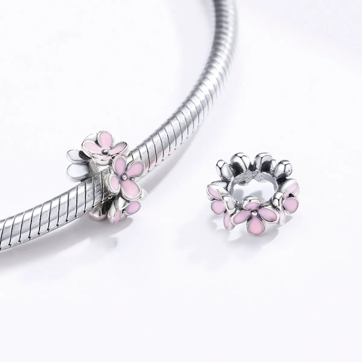 Pandora Style Spacer Charm, Pink Flower, Pink Enamel - SCC1484