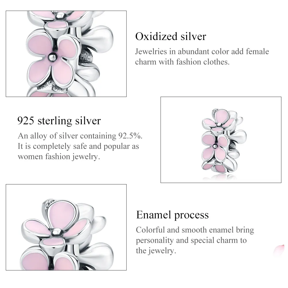 Pandora Style Spacer Charm, Pink Flower, Pink Enamel - SCC1484