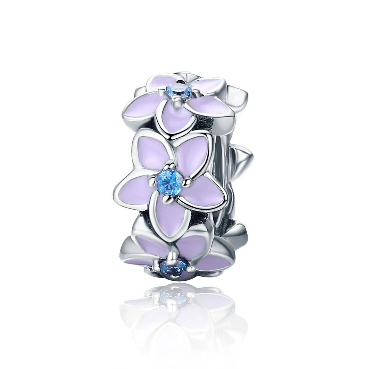 Pandora Style Spacer Charm, Purple Flowers, Multicolor Enamel - SCC601