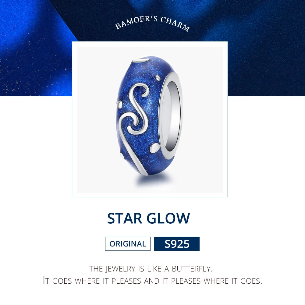 Pandora Style Spacer Charm, Star Glow, Blue Enamel - SCC1388