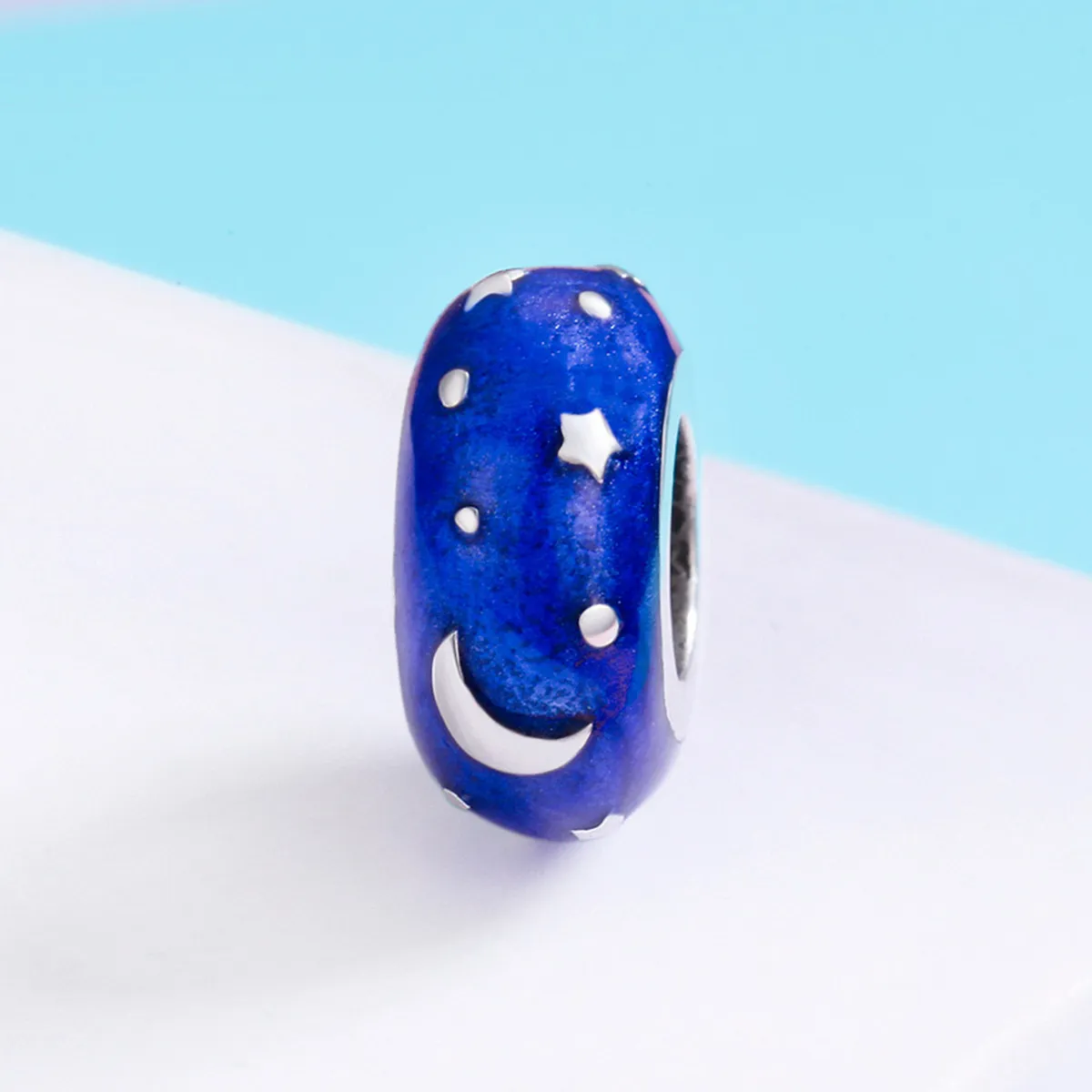 Pandora Style Spacer Charm, Starry Sky, Blue Enamel - SCC599