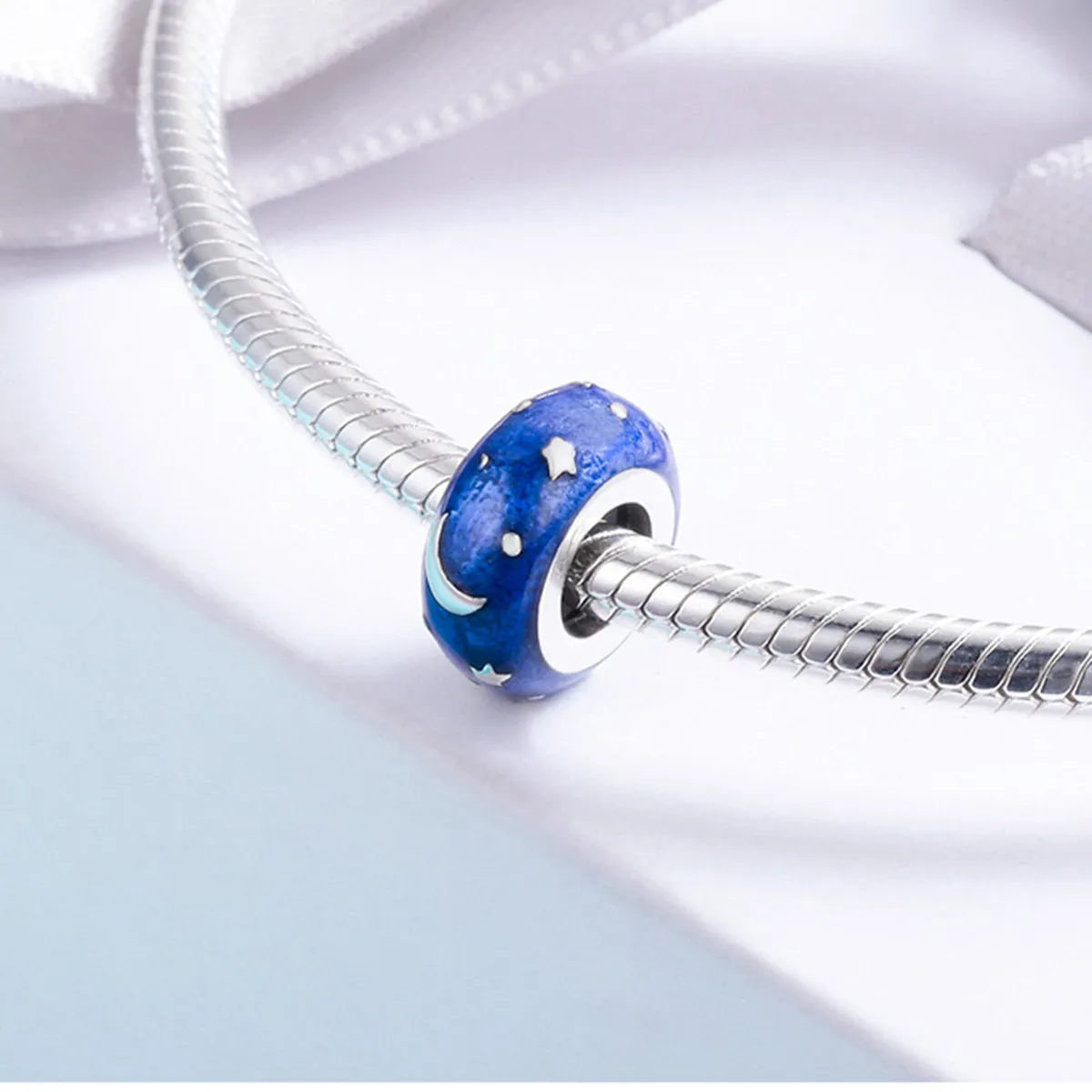 Pandora Style Spacer Charm, Starry Sky, Blue Enamel - SCC599