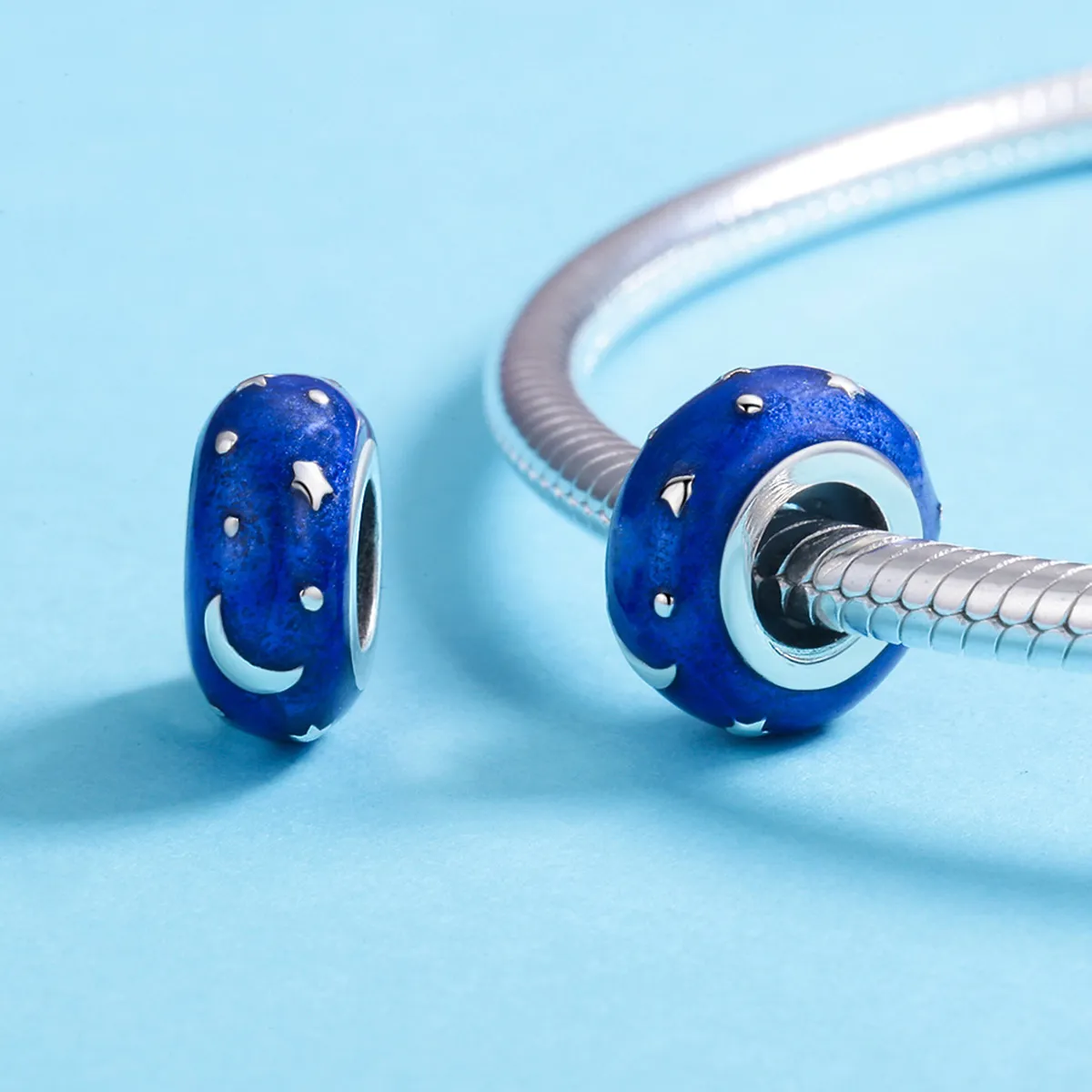 Pandora Style Spacer Charm, Starry Sky, Blue Enamel - SCC599