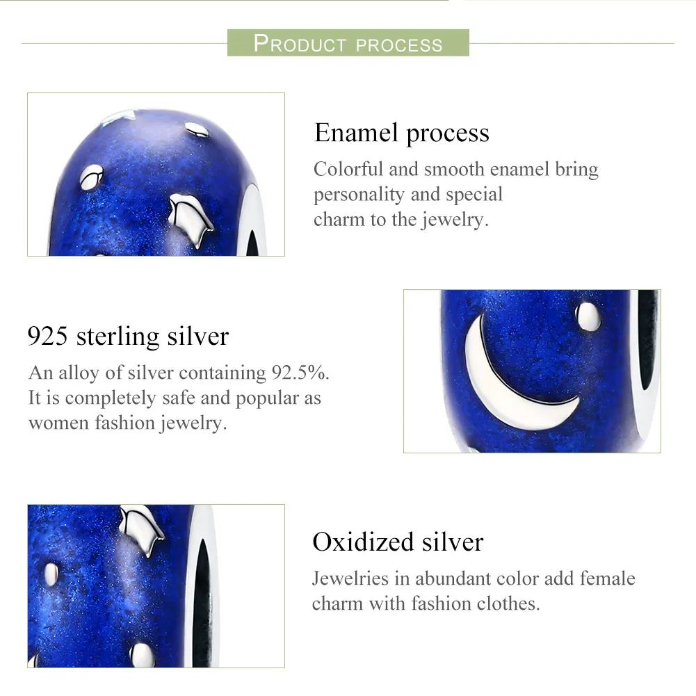 Pandora Style Spacer Charm, Starry Sky, Blue Enamel - SCC599