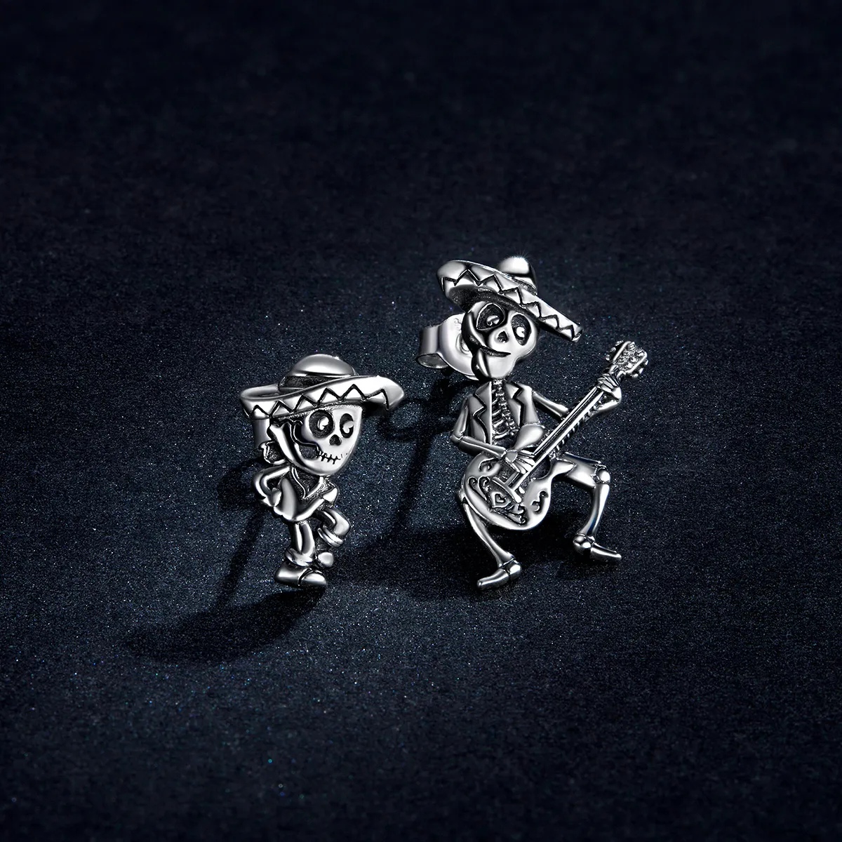 PANDORA Style Guitar Skull Man Stud Earrings - BSE420