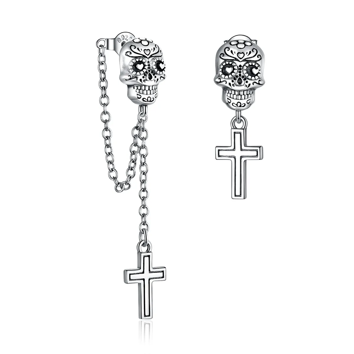 pandora style skull cross drop earrings bse419