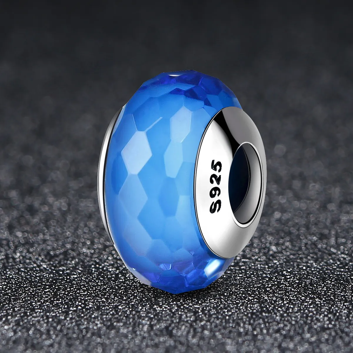 PANDORA Style Blue Facet Murano Glass Bead Charm - SCZ037