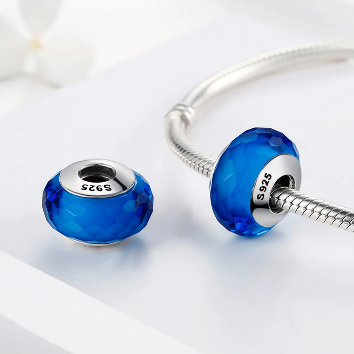 PANDORA Style Blue Facet Murano Glass Bead Charm - SCZ037