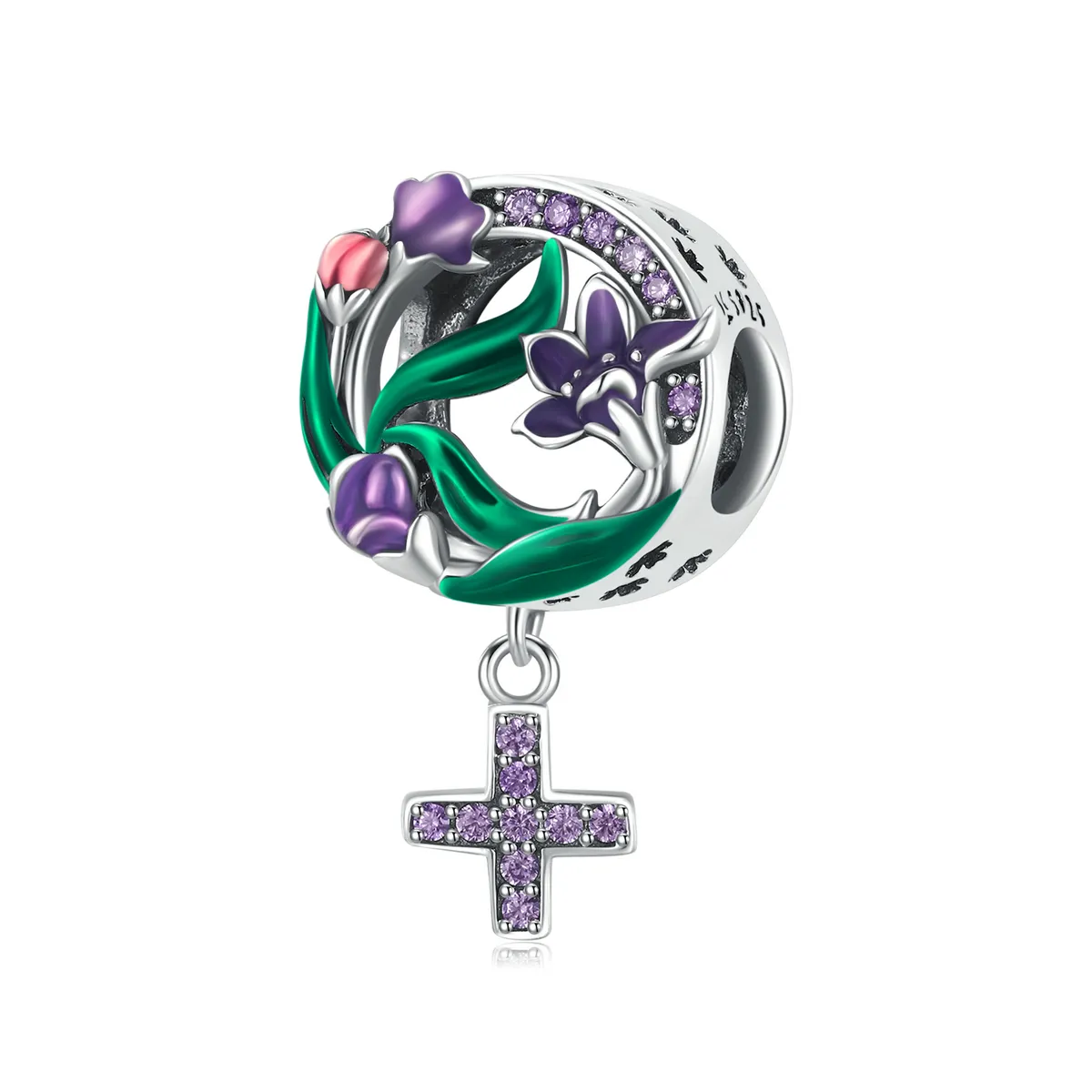 pandora style feminine power flower cross charm scc2142