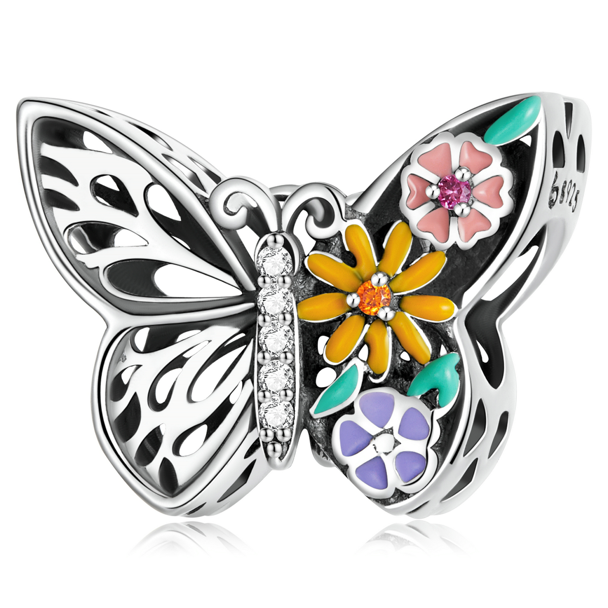 pandora style flower butterfly charm bsc588
