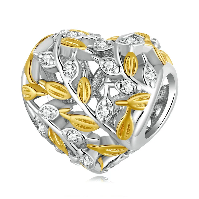 pandora style heart shaped leaves charm bsc672