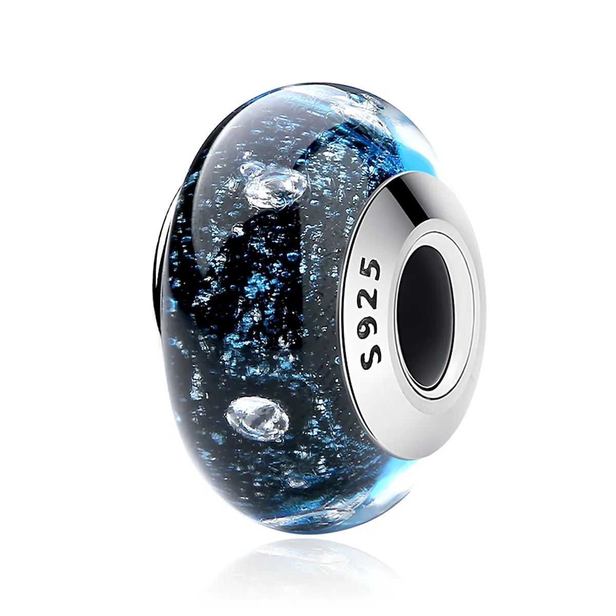 PANDORA Style Midnight Bubbling With Threaded Murano Glass Charm - SCZ028